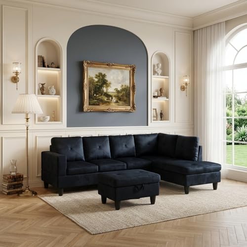 Trygoal Microfiber Sectional Couch, L-Shape Sofa with Storage Ottoman, Modern 3-Piece Sofa Set for...