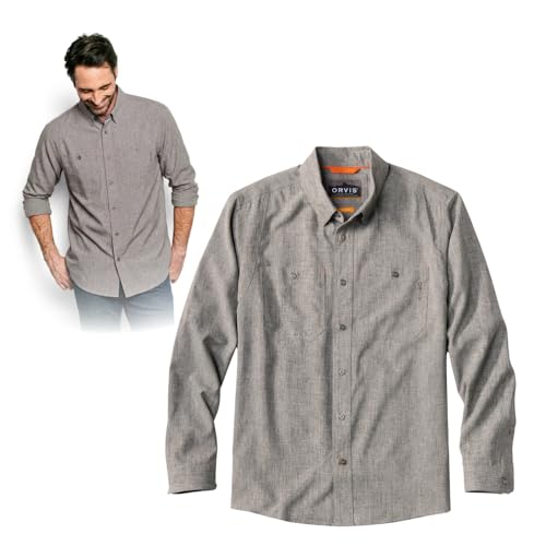 Orvis Tech Chambray Long Sleeve Men's Work Shirts - Lightweight Quick-Drying UPF 40 Chambray Fabric Casual Men's Shirts