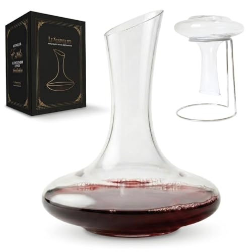 Decantador de vino de cristal premium con soporte metálico para secado y decoración   base ancha y capacidad de 1800 ml para oxigenación rápida y mejor aroma – accesorios de vino ideales para regalo