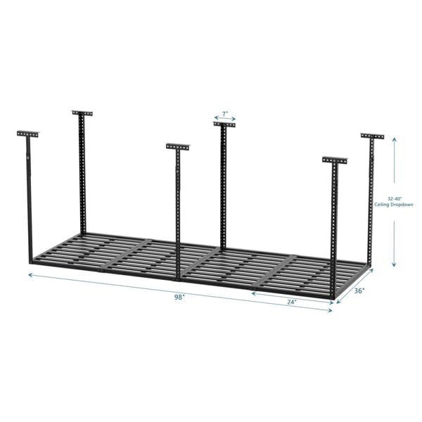 NovaXZ 3x8 Overhead Garage Storage Rack, Heavy Duty Adjustable Ceiling Mounted Storage Racks, 750LBS Weight Capacity, Black, 92414784