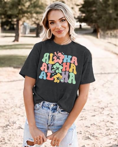 Image of Ohana Means Family Tshirt Women: Hawaii Tropical Graphic T-Shirt Summer Vacation Short Sleeve Tee Top