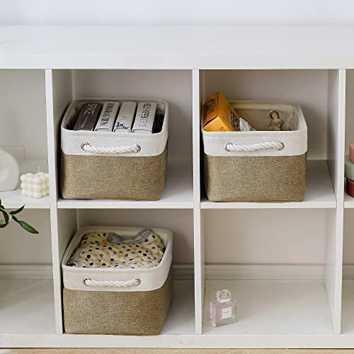 Storage-Basket-for-Organizing-14x10x7-inch-Medium-3-Pack-Collapsible-Storage-Bin-for-Shelves-with-Handles-Canves-Storage-Box-for-Organizer-Cubes-Cloth-Gift-Toy-Closet-White-Khaki