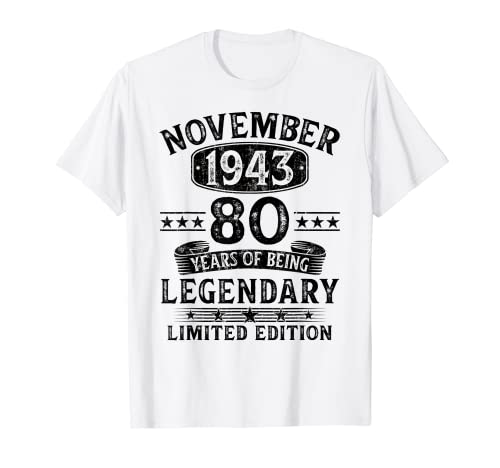 Regalo 80 Años Cumpleaños Hombre Hecho En Noviembre 1943 Camiseta