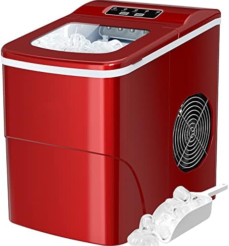 Silonn Ice Maker Machine for Countertop, 9 Bullet Cubes Ready in 6 Minutes, 26lbs 24Hrs Portable Self-Cleaning, 2 Sizes of Bullet-Shaped Home Kitchen Office Bar Party, Red