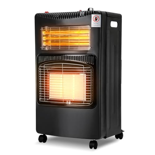 Eikuavons Riscaldatore a gas per bombola a gas, 4200 W + 1200 W, riscaldatore a gas per interni con 3 dispositivi di protezione, forno a gas con regolatore di pressione del gas, radiatore per bombole
