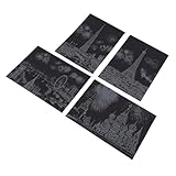 Topiky Kratzpapier-Set „City Night View“ mit Stift, Exquisites Heimdekorationsset für Achtsamen Kunstausdruck (A4 (4 Blatt))
