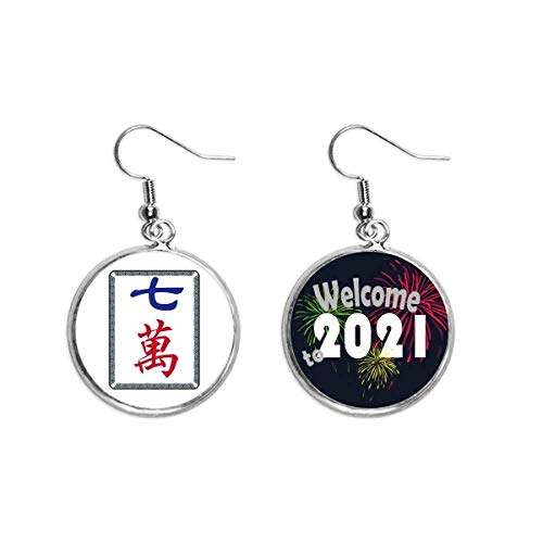 Pendientes con diseño de 7 azulejos color plata talla M Mahjong Million joyería de moda