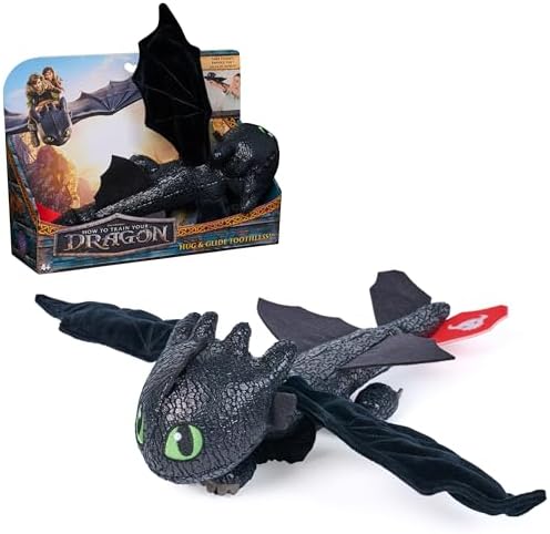 DreamWorks Dragons How to Train Your Dragon, Hug and Glide Toothless Plush Toy, 12” Dragon Stuffed Animal, Kids Toys for Boys Ages 4 and Up