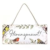 oiseaux tole Détails : plaque en tôle avec branches, oiseaux et inscription en relief « Hereinspaziert », métal, 35 x 15 x 0,5 cm de la maison d'édition traditionnelle Grätz. Qualité allemande.