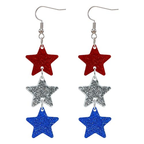 250th Anniversary USA Shirt - Patriotic Glitter Star Earring for 250 Anniversary America Merchandise - 4th of July Outfits for Women Fourth of July Accessories | Memorial Day Decorations for Girls