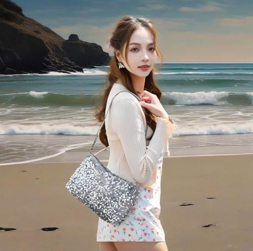 Womens Sequin Tote Bag, Sparkly Shoulder Bag, Elegant Handbag, Large Capacity Shopping Bag Matching Coin Purse, Clutch Purses2