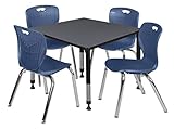 Romig Trek 42 in. Square Adjustable Classroom Table- Grey & 4 Andy 18 in. Stack Chairs- Blue