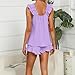 Women Pajama Set 2 Piece Sleeveless Casual Ruffle Soft Tank Top and Shorts Sleepwear Loose Fashion Lounge Homewear Purple