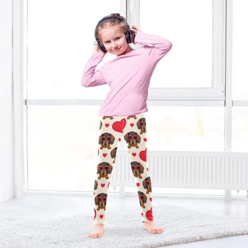 Dachshund Love Pattern Girls Leggings Soft Stretch Workout Yoga Dance Pants for Kids Casual Tights4