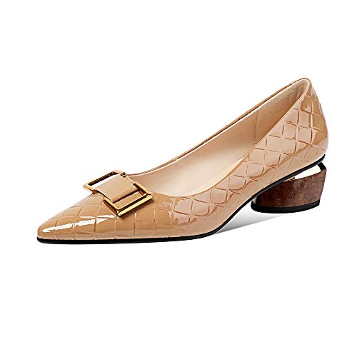 Image of TinaCus Women's Patent Leather Pointed Toe Handmade Low Chunky Heel Fashion Loafer Shoes with Buckle
