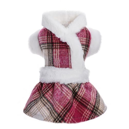 Dog-Sweaters-for-Small-Dogs-Girl-Dog-Dress-Sweater-Winter-Puppy-Clothes-Cold-Weather-Dog-Coat-Fleece-Warm-Pet-Outfit-Skirt-for-Chihuahua-Yorkie-Teacup-Plaid-Cat-Apparel-X-Small-Rose-Red