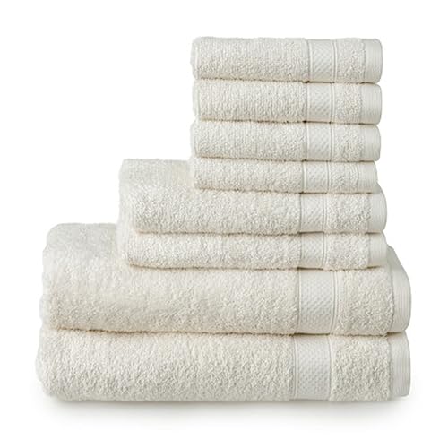 Welhome 100% Cotton Towel (Cream)- Set of 8 - Quick Dry -...