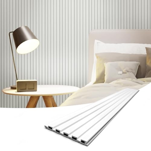 Image of Art3d 96 x 6 Inch WPC 3D Wood Textured Slat Wall Panels, 8-Pack, Off-White