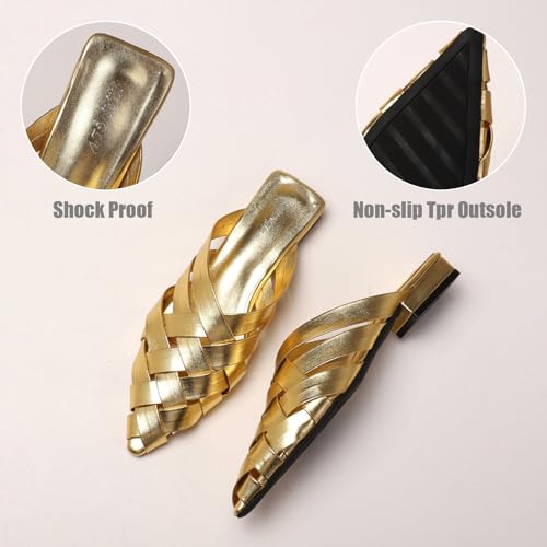 Women's Leather Braided Chunky Low Heel Backless Caged Slippers Sandals Fashion Hollow Point Close Toe Block Heel Slingback Slip-On Mule Slides For Leisure Walking Shopping Daily3