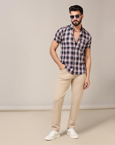 Image of TOPLOT Men's Regular Fit Casual Shirt Checks Design with Spread Collar & Half Sleeves