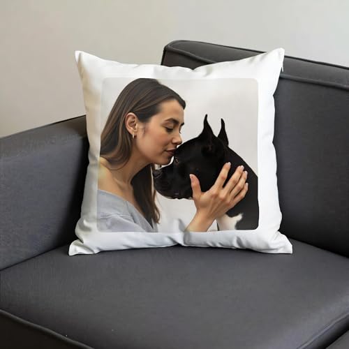 Larilotte Personalisiertes Kissen mit Foto Bedrucken Lassen, Fotokissen 40x40 cm Weiß, Kissen mit eigenem Bild & Text selbst gestalten, Kissenbezug personalisiert, mit Füllung optional
