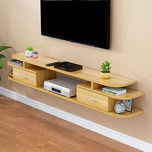 Wall Mounted Media Console with Drawer Floating Tv Stand Cabinet Component Entertainment Console Storage Shelf for DVD Playero Video Shelving/Natural/55In wwyy