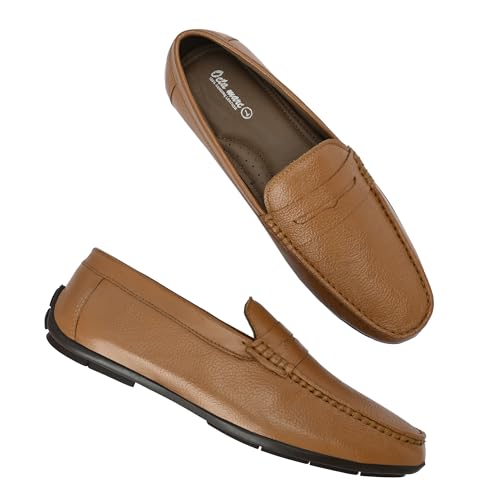 Image of Octa marc Men's Genuine Leather Loafer Shoes | Natural Rubber Sole with Soft Cushioned Insole | Classic Slip-On Design for Office, Party, Formal & Casual Wear