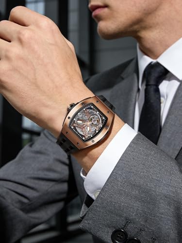 Image of TSAR BOMBA Mens Luxury Watch Automatic Watches for Men 50M Waterproof Japanese Mechanical Movement Tonneau Stainless Steel Case Sapphire Glass Big Face Cool Unique Fashion Gift Men