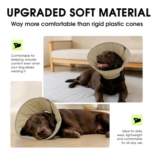 Image of Adjustable Dog Cones, Soft Cone for Dogs to Stop Licking | Dog Cone Alternative for Small Dogs, Pet Recovery Collar After Surgery with Quick Release Buckle, Khaki S