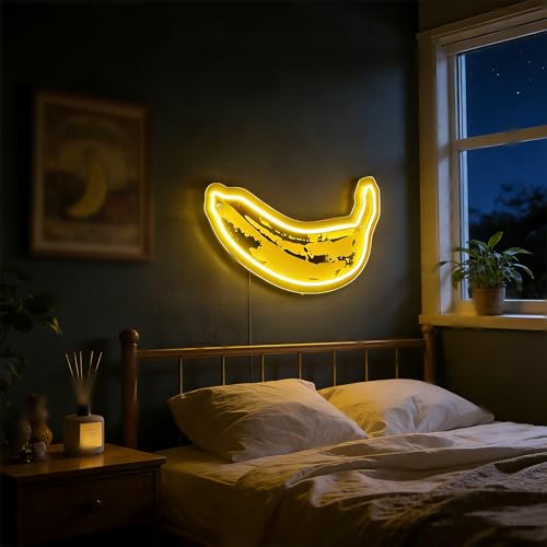 Image of Banana LED Sign,Cute Banana Neon Sign Decorations,Fruit Light up Signs Hanging Wall Art Lamp for kitchen Bar Club Party Fruit Shop Restaurant Bedroom,5V USB Powered,Dimmable Design