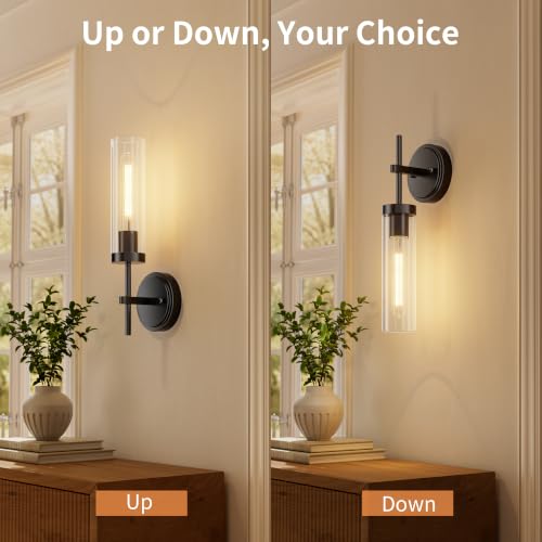 Image of BUTHY Black Sconces Set of 2, Hardwired Bathroom Light Fixtures