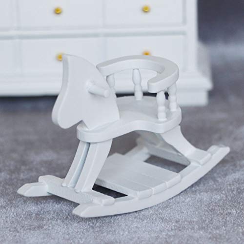 NUOBESTY Miniatura Cavalo de balanço Modelo de Madeira para Casa de Bonecas, Cadeira de Móveis, Jard