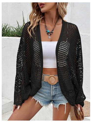 Image of Verdusa Women's Oversized Summer Cardigan Lightweight Sweater Crochet Knit Beach Cover Up Spring Vacation Outfits