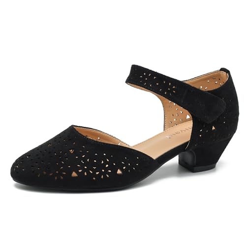 Women's Low Block Heel Pumps Cutout D'Orsay Shoes Black Suede 44-10.5US by Nmiyaul - Used condition - US$32.29