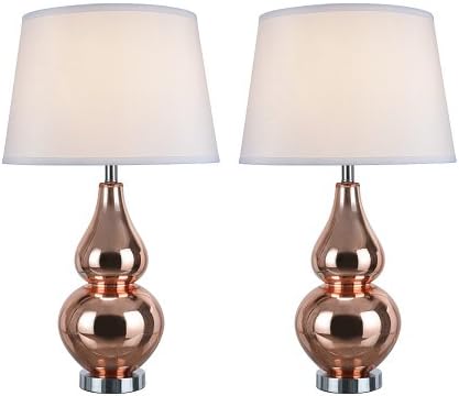 Miniatura 2 de Aspen Creative 40026 - Juego de dos lámparas de mesa de cristal modernas de 26 pulgadas de alto, cobre rojo con base cromada y pantalla de lámpara