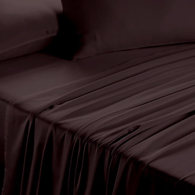 Image of Cottington Lane Premium 100% Cotton Flat Bedsheets with 2 Pillow Covers |186 TC Super Soft - Chocolate Single - 68x90 Inch