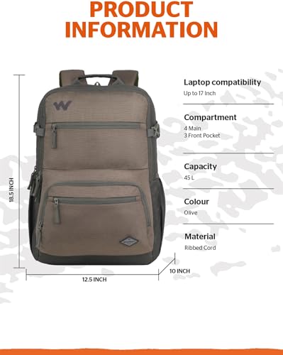 Image of Wildcraft Drifter 45 Laptop Backpack Bag for Man & Women, 45L Ideal bags for men Office use /School /College Boys and Girls, 4 Compartment Bag