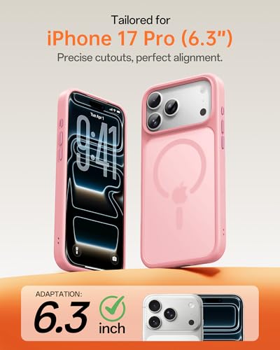 Image of UNBREAKcable Magnetic for iPhone 17 Pro Case 6.3-Inch, Compatible with MagSafe, Full Camera Protection, Built-in Magnetic Ring, Drop Protection Shockproof Slim Phone Cover-Pink