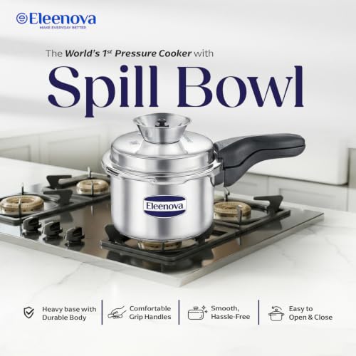 Image of Eleenova Legacy Stainless Steel Pressure Cooker 3 Litre | Anti Spill Design | Gas Stove and Induction Compatible | Outer Lid SS Pressure Cooker | ISI Certified | 5 Year Warranty
