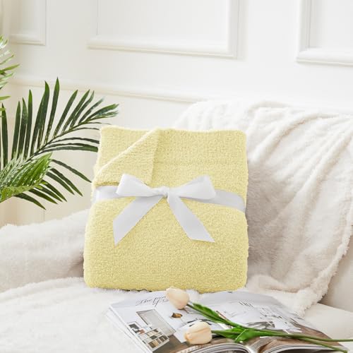 Image of CYMULA Knit Throw Blanket for Couch Yellow - Super Soft Lightweight Plush Fuzzy Fluffy Cozy Blankets and Throws for Sofa Bed, 50 x 60 inches