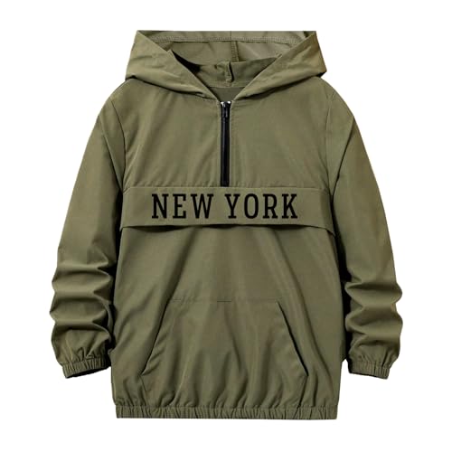 Waterproof Hooded Jackets Boys Kids Spring Fall Outerwear Jacket Windbreakers Half Zipper Hooded Coat 7-14 Years