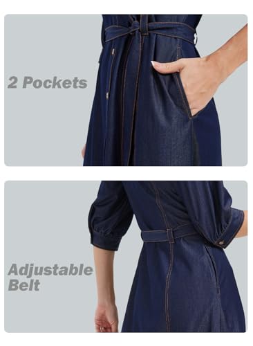 KYAL Women’s Denim Shirt Dress Short Sleeve Belted Button Down Jean Dress3