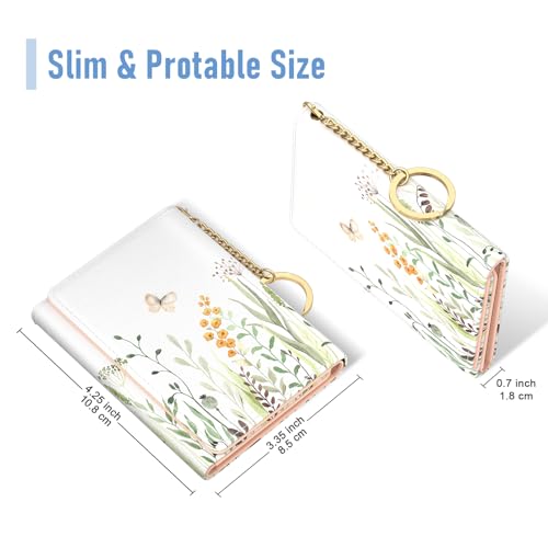 Image of Rouidr Womens Wallet, Small Slim RFID Card Wallets for Women, Cute Front Pocket Trifold Leather Card Organizer with 7 Slots & ID Window, Butterfly Flower