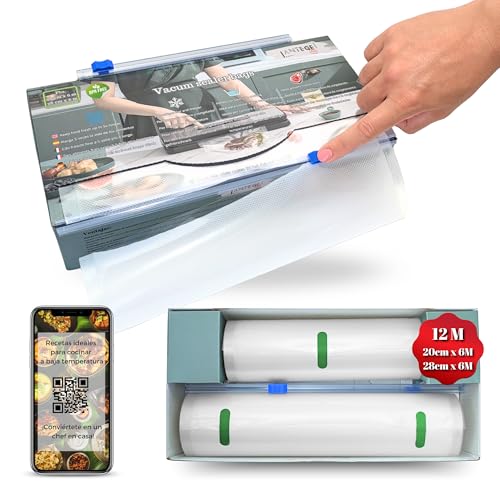 Bolsas Envasar al Vacio Alimentos. 2 rollos 1 de 28x600cm y 1 de 20x600cm Bolsas Vacio Alimentos Bolsa Vacio Alimentos Rollos Envasadora al Vacio Bolsas para Envasar al Vacio Alimentos