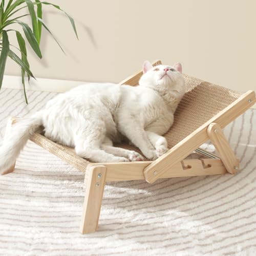 Sisal Cat Bed with Scratcher, Large Hammock Design, Sturdy Pine Wood, Easy Assembly, Rustic Cat Furniture