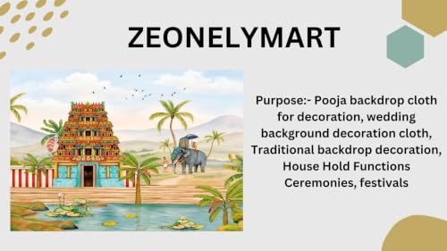 Image of Temple Background Decoration Cloth | South Indian Temple Gopuram Theme Backdrop Cloth with Pooja Decoration 6x8 Feet | Temple Background Cloth 6ft | laxmi Backdrop Decorations Backdrop