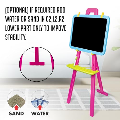Image of Amazon Brand - Jam & Honey Easel Board I 5 in 1 Easel I Black and White Board with Chalk, Marker and Duster I with Stand|Education Toy for 3+ Year Kids (Magenta & Sky Blue)