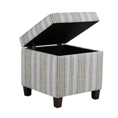 Image of HomePop 18 inch Square Tufted Storage Ottoman - Gray Striped Pattern