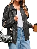 Glamaker Womens Oversized Faux Leather Jacket Fall Outfits Button Down Motorcycle Bomber Jackets Fashion Winter Coat Dark Grey S