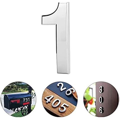 4 Inch 3D Mailbox Number, TopE Silver Waterproof Self Adhesive 3D Number Stickers House Room Door Number for Home Apartment Cabinet Table Mailbox Outdoor Indoor Use (No.1) Cover